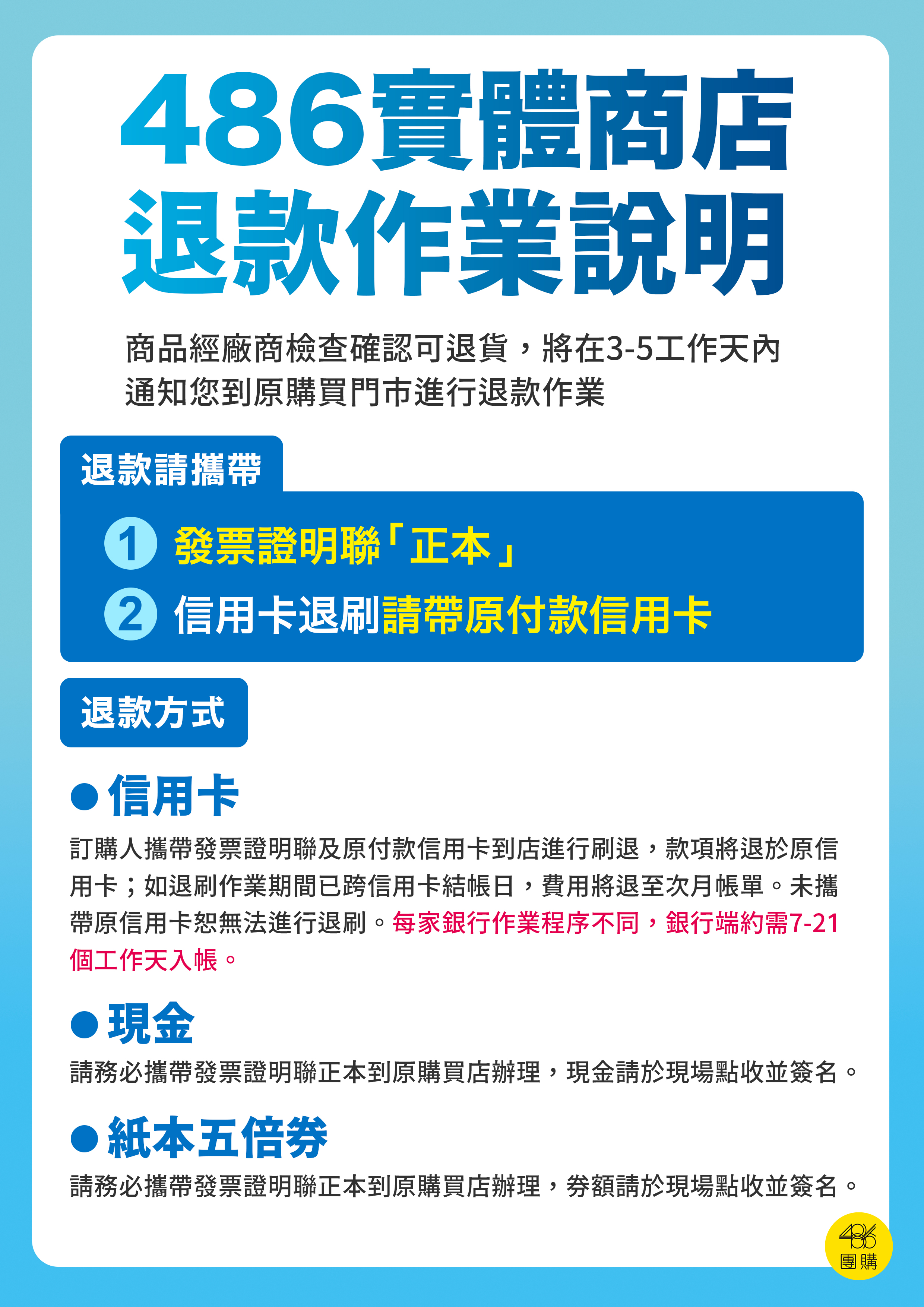 486實體商店退款作業說明