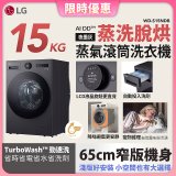 【送一年份洗衣精】LG AI DD™蒸氣滾筒洗衣機 (蒸洗脫烘)｜15公斤｜WD-S15NDB (夜墨灰)