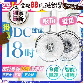 486獨家款【中央牌】18吋DC節能內旋式遙控智能壁吊扇KDH-181SR 壁掛／吸頂