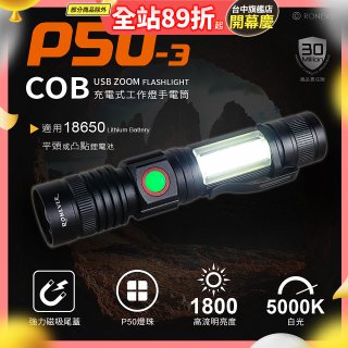 【免運】RONEVER 充電式手電筒 PA-P50-3 (附電池收納盒) 