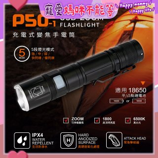 【免運】RONEVER 充電式手電筒 PA-P50-1 (附電池收納盒)