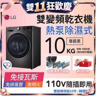 【送羊毛烘衣球】LG 免曬衣乾衣機｜10公斤 (尊爵黑) WR-100VB
