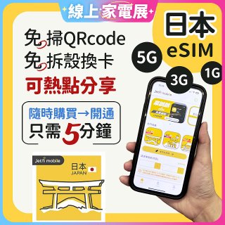 jetfi 日本eSIM 1GB／3GB／5GB
