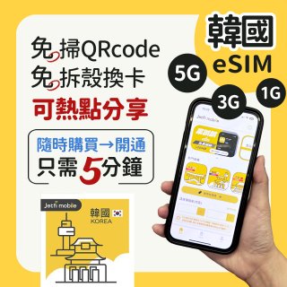 jetfi 韓國eSIM 1GB／3GB／5GB