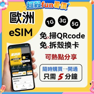 jetfi 歐洲聯遊eSIM 1GB／3GB／5GB