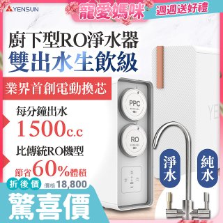 【結帳現折】元山 雙出水生飲級600G廚下型RO淨水器 YS-8021RO (電動濾心+雙出水龍頭)