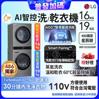 486xLG獨家 WashTower™ AI智控洗乾衣機｜洗衣19公斤+乾衣16公斤 星辰銀 (WD-S1916VM)