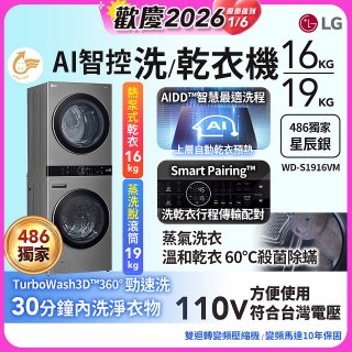 486xLG獨家 WashTower™ AI智控洗乾衣機｜洗衣19公斤+乾衣16公斤 星辰銀 (WD-S1916VM)