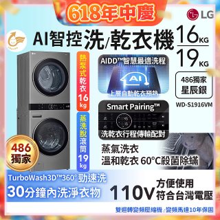 486xLG獨家 WashTower™ AI智控洗乾衣機｜洗衣19公斤+乾衣16公斤 星辰銀 (WD-S1916VM)