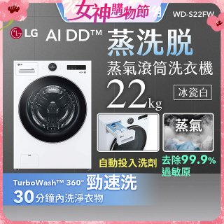 LG AI DD™蒸氣滾筒洗衣機 (蒸洗脫)｜22公斤｜WD-S22FW (冰瓷白)