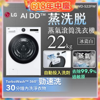 LG AI DD™蒸氣滾筒洗衣機 (蒸洗脫)｜22公斤｜WD-S22FW (冰瓷白)
