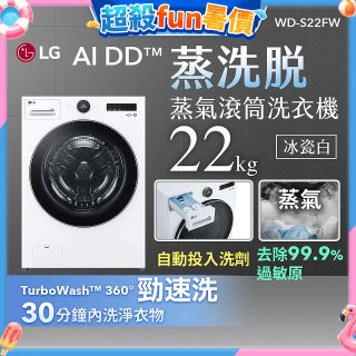 LG AI DD™蒸氣滾筒洗衣機 (蒸洗脫)｜22公斤｜WD-S22FW (冰瓷白)