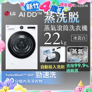 LG AI DD™蒸氣滾筒洗衣機 (蒸洗脫)｜22公斤｜WD-S22FW (冰瓷白)