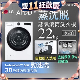 LG AI DD™蒸氣滾筒洗衣機 (蒸洗脫)｜22公斤｜WD-S22FW (冰瓷白)
