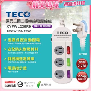 TECO 三開三插9尺轉接電源線組 XYFWL230R9
