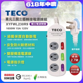 TECO 三開三插9尺轉接電源線組 XYFWL230R9