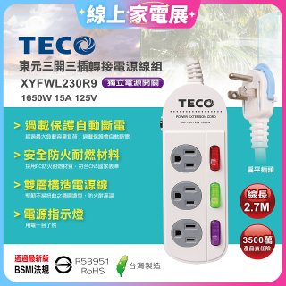 TECO 三開三插9尺轉接電源線組 XYFWL230R9