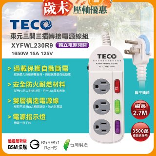 TECO 三開三插9尺轉接電源線組 XYFWL230R9