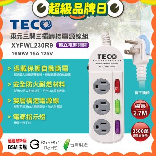 TECO 三開三插9尺轉接電源線組 XYFWL230R9