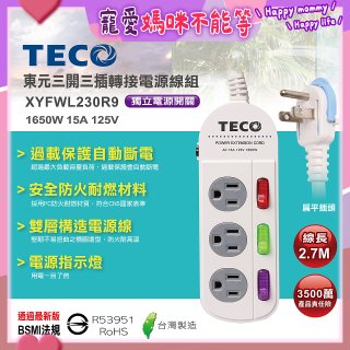 TECO 三開三插9尺轉接電源線組 XYFWL230R9