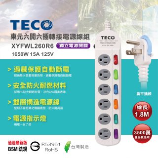TECO 六開六插6尺轉接電源線組 XYFWL260R6