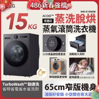 LG AI DD™蒸氣滾筒洗衣機 (蒸洗脫烘)｜15公斤｜WD-S15NDB (夜墨灰)