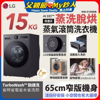 LG AI DD™蒸氣滾筒洗衣機 (蒸洗脫烘)｜15公斤｜WD-S15NDB (夜墨灰)