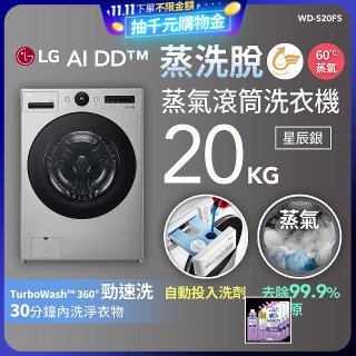 LG AI DD™蒸氣滾筒洗衣機 (蒸洗脫)｜20公斤｜WD-S20FS (星辰銀)
