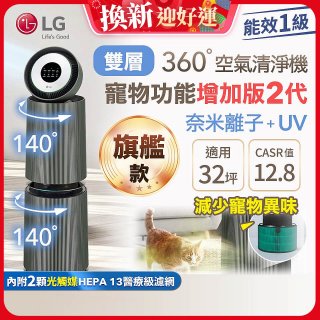 【限時下殺】LG PuriCare™ 360°空氣清淨機 - 寵物功能增加版二代(雙層)－Alpha旗艦版/建議適用32坪 (AS111NGY1)