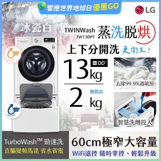  LG TWINWash WiFi雙能洗(蒸洗脫烘)滾筒洗衣機13kg+2kg (WD-S13VDW+WT-SD201AHW)