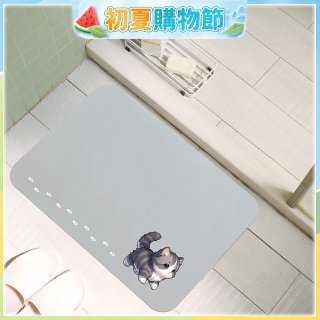 【日竹門】頂級吸水地墊-貓咪夜光-尖耳灰紋