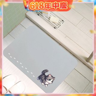 【日竹門】頂級吸水地墊-貓咪夜光-尖耳灰紋