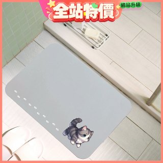 【日竹門】頂級軟式珪藻土吸水地墊-貓咪夜光(60*40cm) 尖耳灰紋