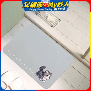 【日竹門】頂級軟式珪藻土吸水地墊-貓咪夜光(60*40cm) 尖耳灰紋