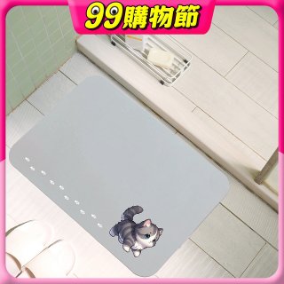 【日竹門】頂級軟式珪藻土吸水地墊-貓咪夜光(60*40cm) 尖耳灰紋