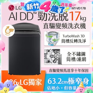486xLG獨家 17公斤直立式洗衣機｜智慧直驅變頻｜AI DD™｜極光黑 (WT-VD17B)