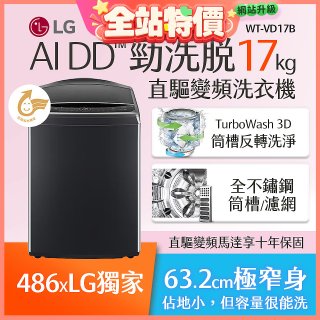 486xLG獨家 17公斤直立式洗衣機｜智慧直驅變頻｜AI DD™｜極光黑 (WT-VD17B)