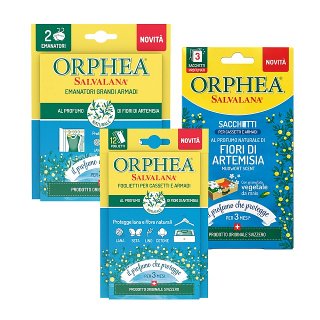 【義大利ORPHEA歐菲雅】艾草花香衣物環境保護片(12片/盒)+掛耳(2掛耳/盒)+香氛袋(3包/盒)