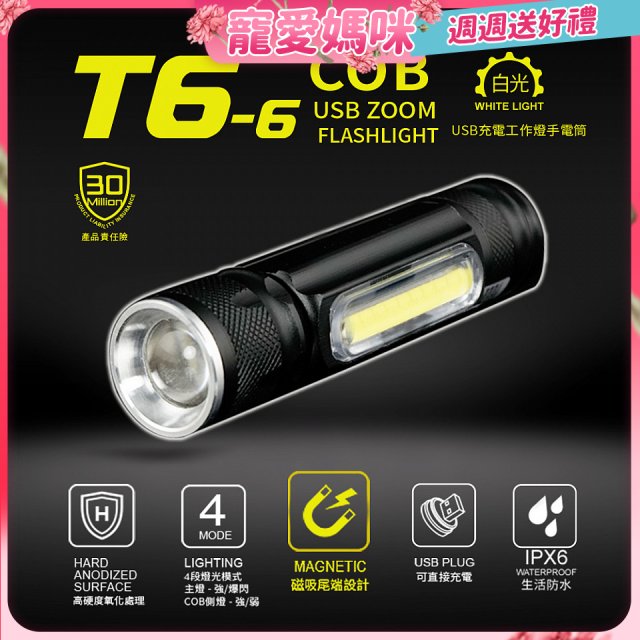 RONEVER 充電式工作燈手電筒 PA-T6-6