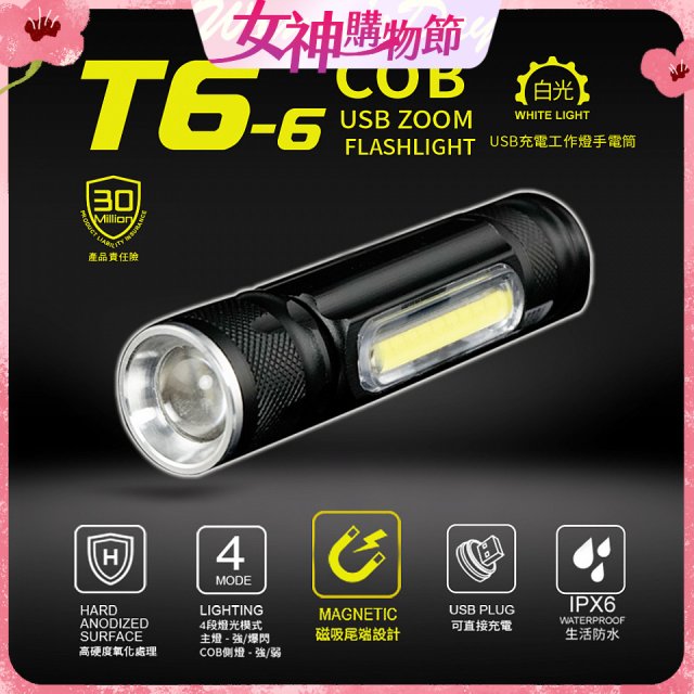 RONEVER 充電式工作燈手電筒 PA-T6-6