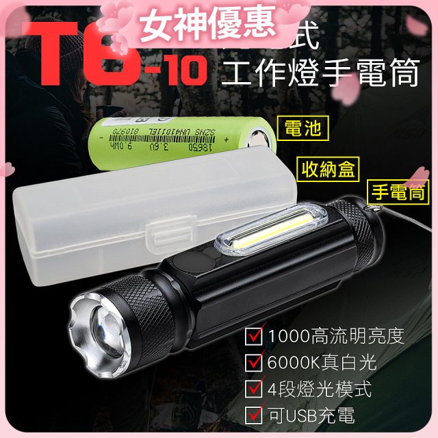 RONEVER 充電式工作燈手電筒 PA-T6-10 (附電池收納盒)