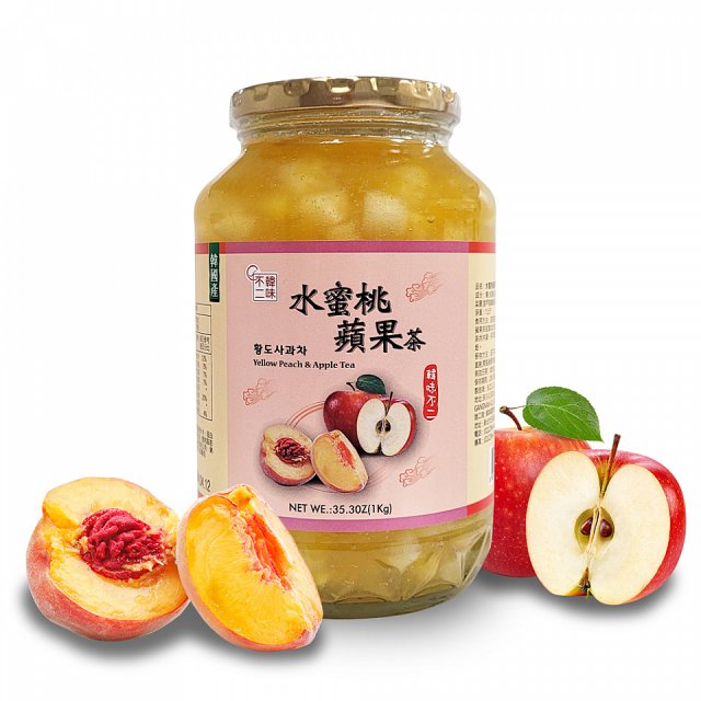 【韓味不二】生茶系列-水蜜桃蘋果茶１瓶(1kg/瓶)-2024/04到期