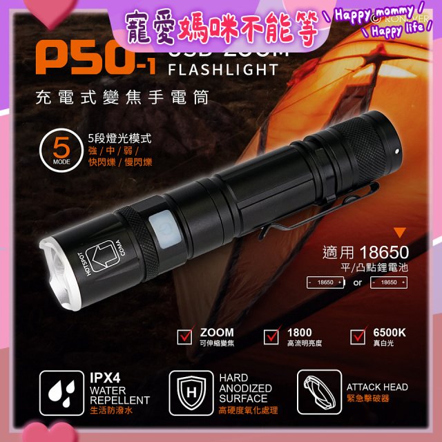【免運】RONEVER 充電式手電筒 PA-P50-1 (附電池收納盒)