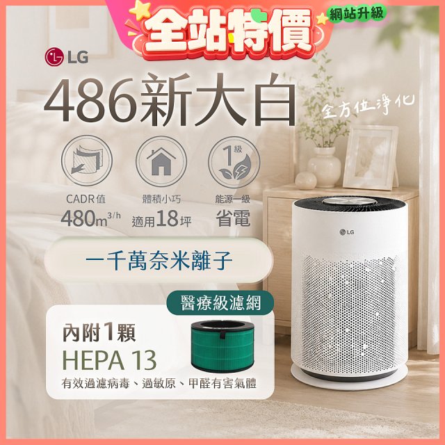 LG PuriCare™ 360°超淨化大白空氣清淨機-Hit 新大白 (AS601HWG0) 