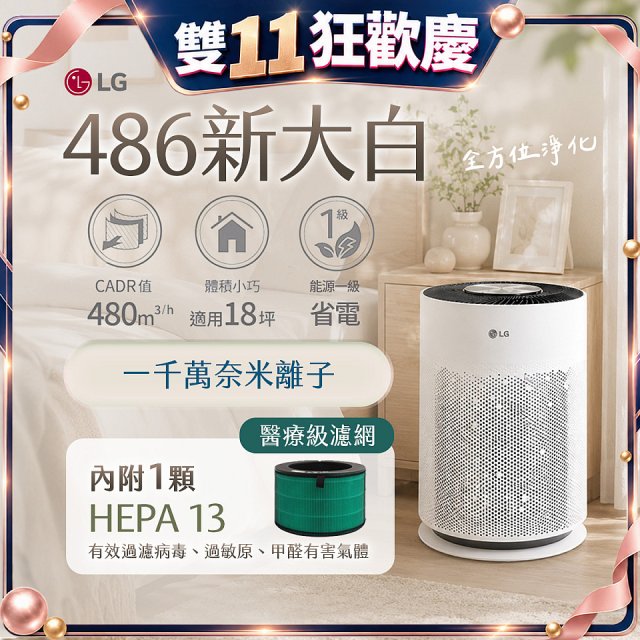 LG PuriCare™ 360°超淨化大白空氣清淨機-Hit 新大白 (AS601HWG0) 