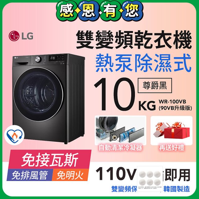 【限時下殺】LG 免曬衣乾衣機｜10公斤 (尊爵黑) WR-100VB