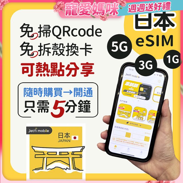 jetfi 日本eSIM 1GB／3GB／5GB