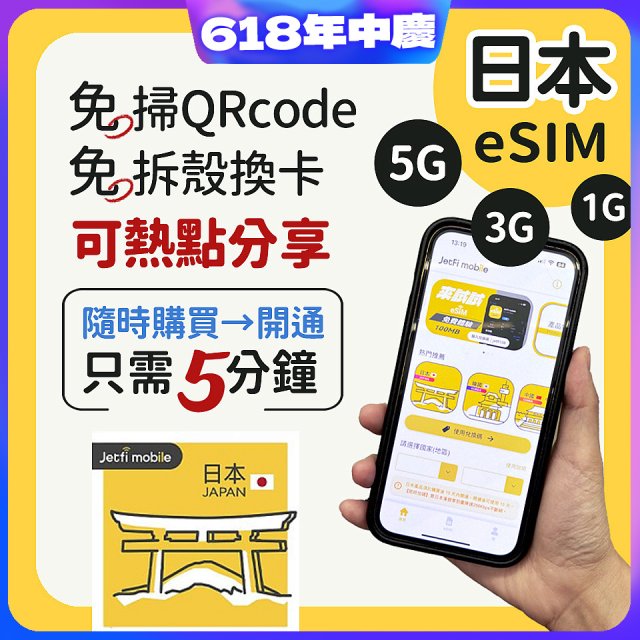 jetfi 日本eSIM 1GB／3GB／5GB