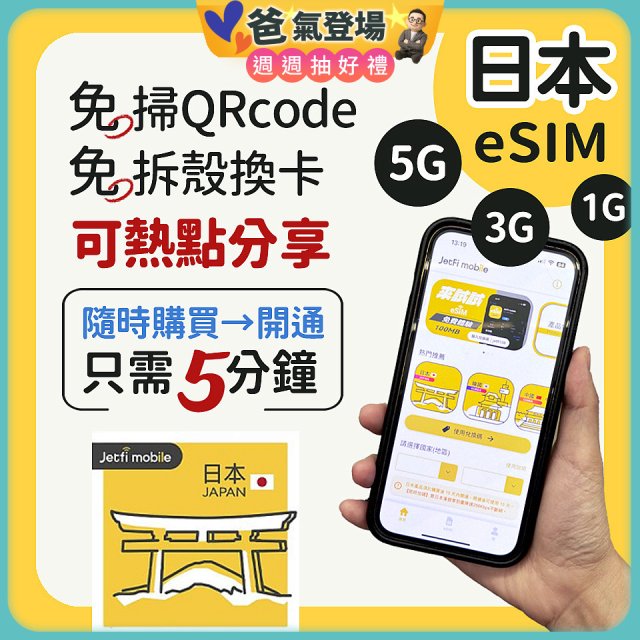 jetfi 日本eSIM 1GB／3GB／5GB