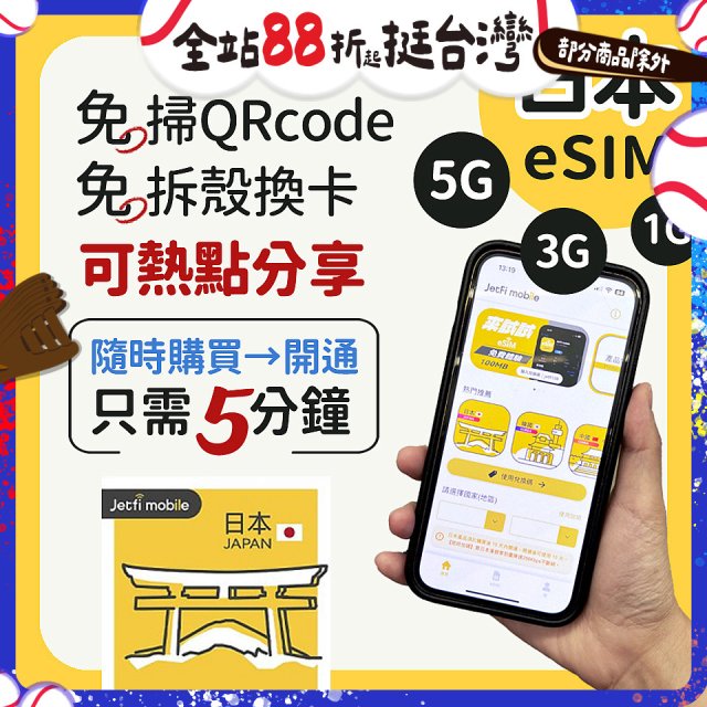 jetfi 日本eSIM 1GB／3GB／5GB